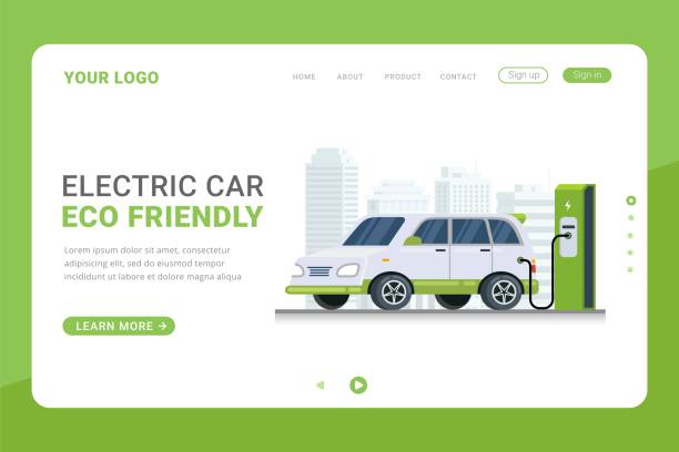 ilustraciones, imágenes clip art, dibujos animados e iconos de stock de concepto de diseño de tecnología de carga de coche eléctrico de plantilla de p�ágina de aterrizaje - car backgrounds battery service