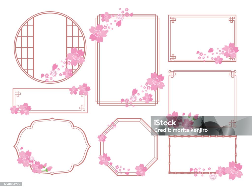 Sakura Line Frame Sakura Frame Set Stock Illustration - Download Image Now - Backgrounds ...