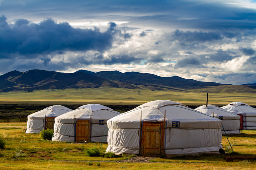 Karakorum, Karakorum, Mongolia - June 29, 2013: Yurt Camp in the landscape of Mongolia