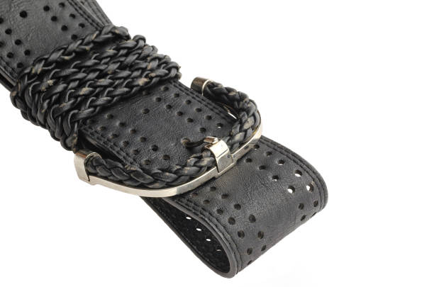 istock Wide black leather belt on white background. 1298850736