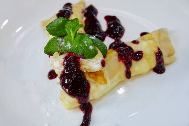 istock Pancake with cottage cheese and jam. Close-up, selective focus 1298851850