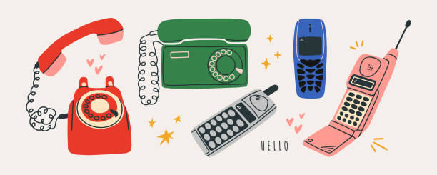 illustrations, cliparts, dessins animés et icônes de ensemble de téléphones classiques et modernes. - old telephone mobile phone retro revival