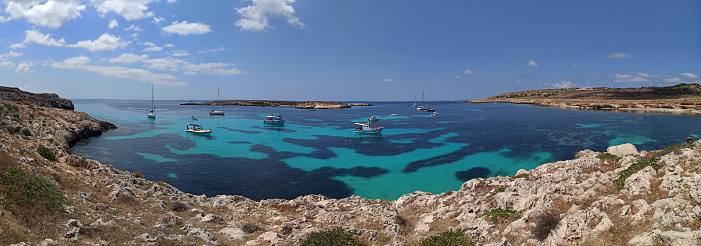 Panoramic view of Favignana sea, Egadi Islands, Sicily region, southern Italy