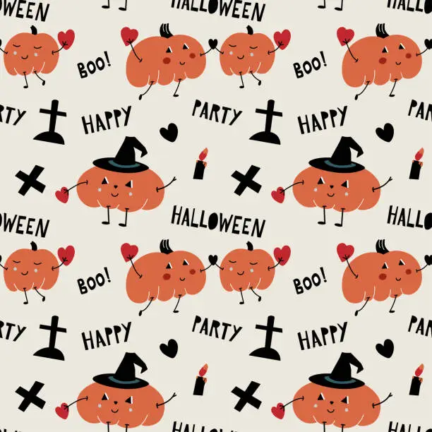 Vector illustration of Vector seamless pattern on the theme of Halloween with pumpkin and blood stain.