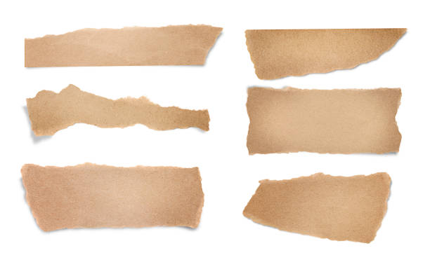 pieces of torn craft paper collection of torn craft paper on isolated white background torn brown paper stock pictures, royalty-free photos & images