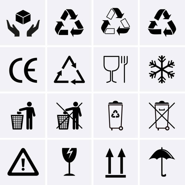 ilustraciones, imágenes clip art, dibujos animados e iconos de stock de iconos de reciclaje. reciclaje de residuos. símbolos de embalaje. - delicado