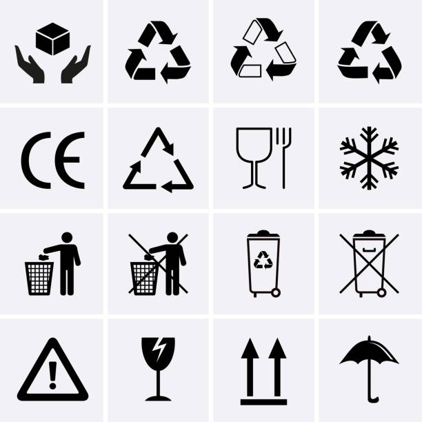 Recycling Icons. Waste Recycling. Packaging Symbols. Recycling Icons. Waste Recycling. Packaging Symbols. Vector for web fragile stock illustrations