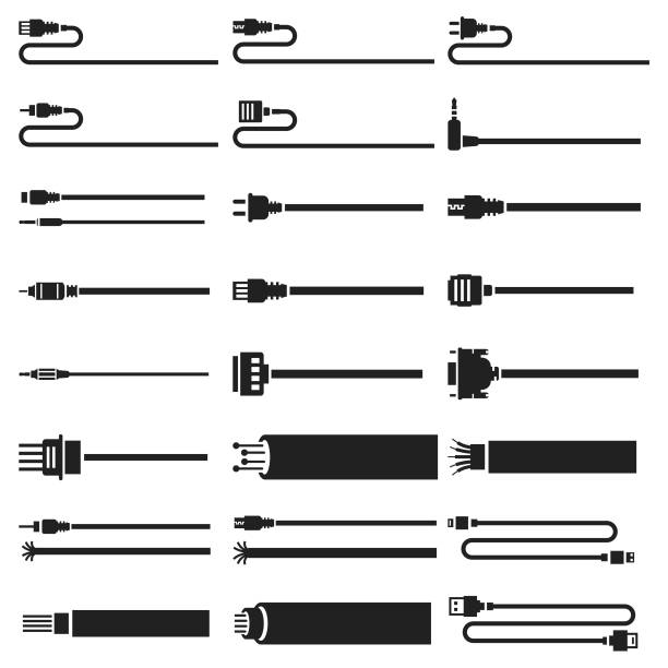Cable icon set Cable icon set network connection plug stock illustrations