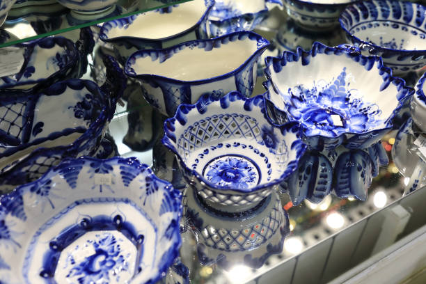 istock Gzhel dishes in store 1298877211