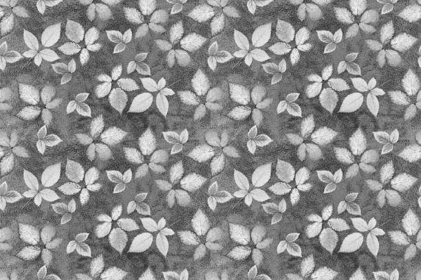 Black-white seamless pattern Grey leather and leaves abstract background. Grey background whith leaves.