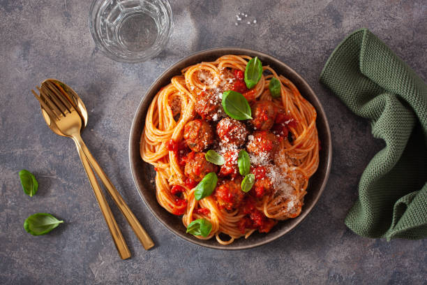 istock spaghetti with meatballs and tomato sauce, italian pasta 1298878018