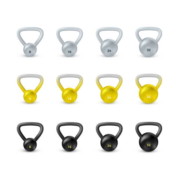 istock Set of black realistic kettlebell. Equipment for bodybuilding and workout. Vector illustration 1298878336