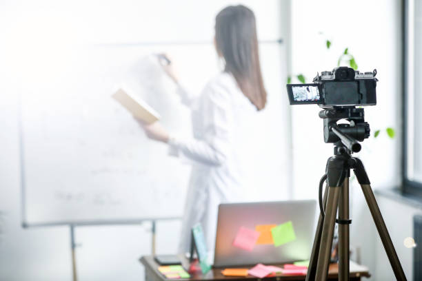 istock Vlog Creation And Teacher, Online Education, New Normal With Technology 1298879598