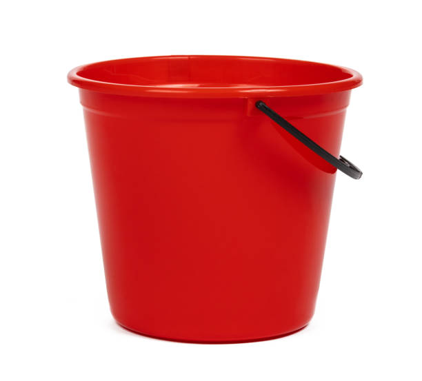 istock empty red plastic household bucket on a white background 1298880496
