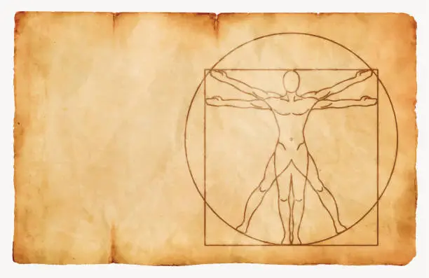 Vector illustration of Vitruvian Man Ink on Paper Vintage Background