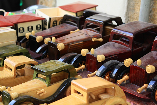 Ankara, Turkey-October 15, 2011: Wooden Classic Toy Cars Dusted in the Traditional Bazaar in Beypazari.