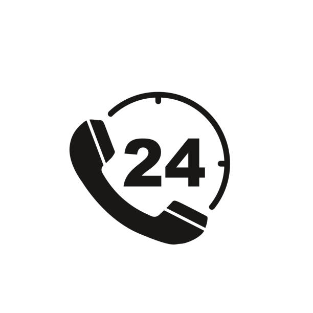 24 7 значок поддержки колл-центра - open time clock 24 hrs stock illustrations