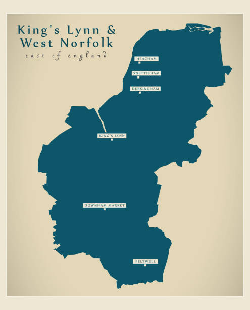 illustrazioni stock, clip art, cartoni animati e icone di tendenza di mappa del distretto di king's lynn e west norfolk - inghilterra regno unito - east midlands illustrations