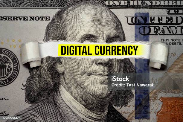 Torn Bills Revealing Digital Currency Words Stock Photo - Download Image Now - Cryptocurrency, US Paper Currency, New