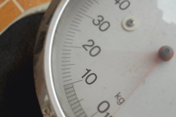 istock Close-up at Weight scale with red arrow moving 1298888572