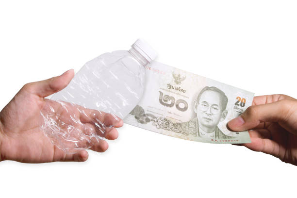 Plastic Bottle transfer to money. Sold plastic bottle for money stock photo