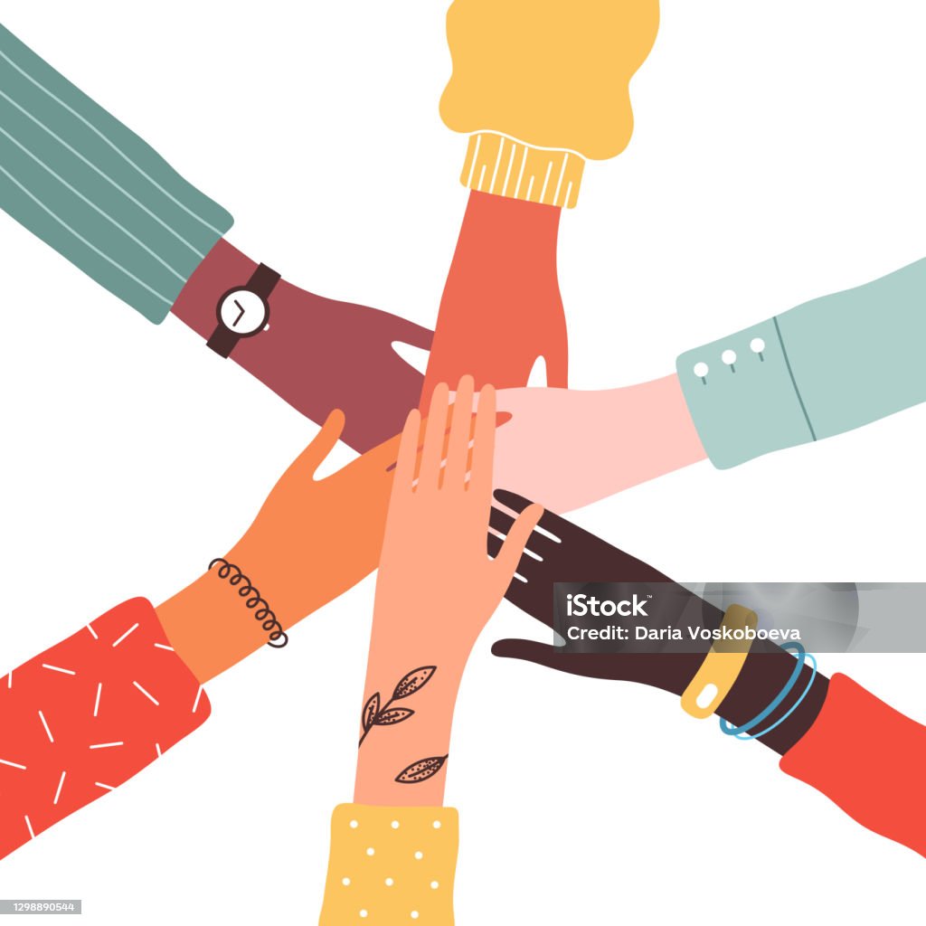 Hands Of Diverse Group Of People Illustration Of Teamwork Support  Cooperation Unity Girl Power Social Community Stock Illustration - Download  Image Now - iStock
