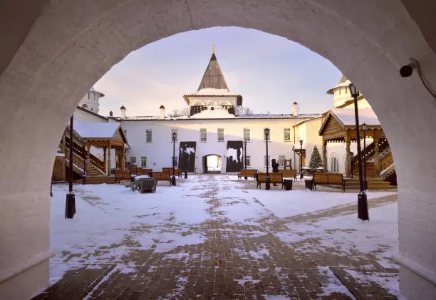 The inner square of Gostiny Dvor, Russian architecture of the XVIII century in the first capital of Siberia