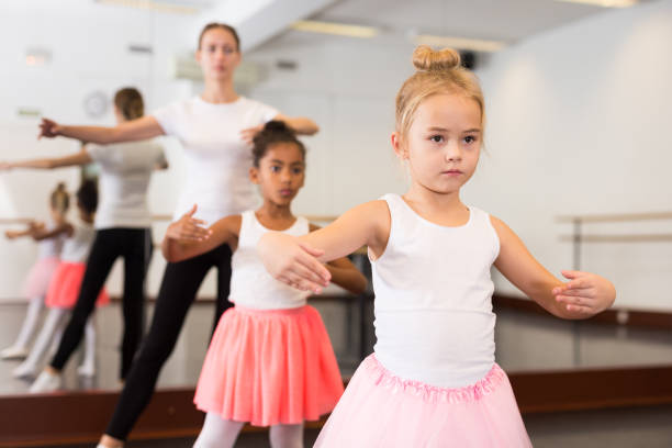 istock Dance teacher helping her little girls students 1298897388