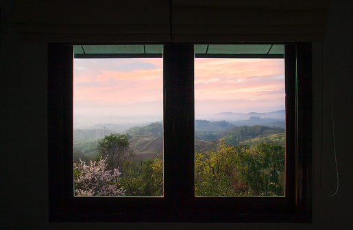 Beautiful morning view from window in Khao Yai National Park, Nakhon Ratchasima, Thailand