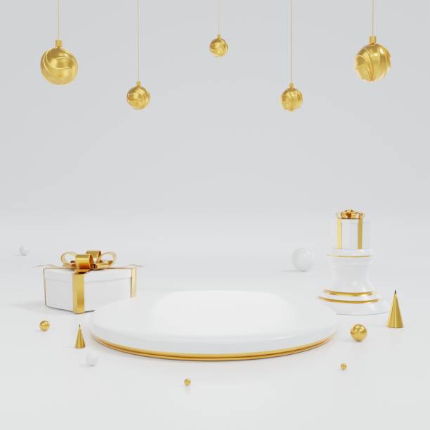 istock Product display stand white and gold With heart and ball element and geometry. 1298897893