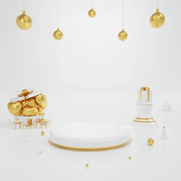 istock Product display stand white and gold With heart and ball element and geometry. 1298898567