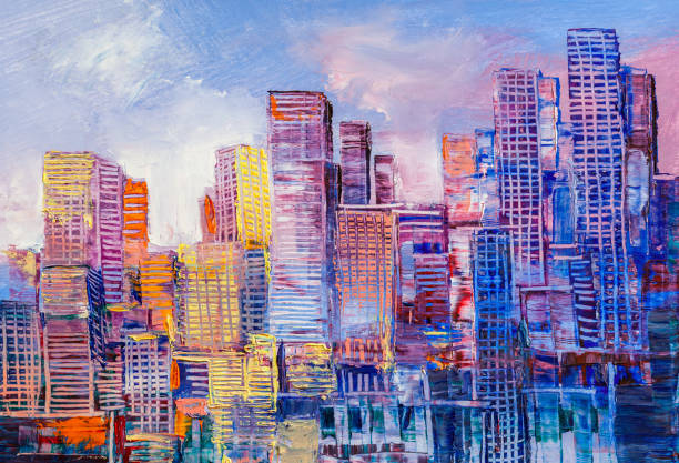 istock Abstract painting of urban skyscrapers. 1298899606