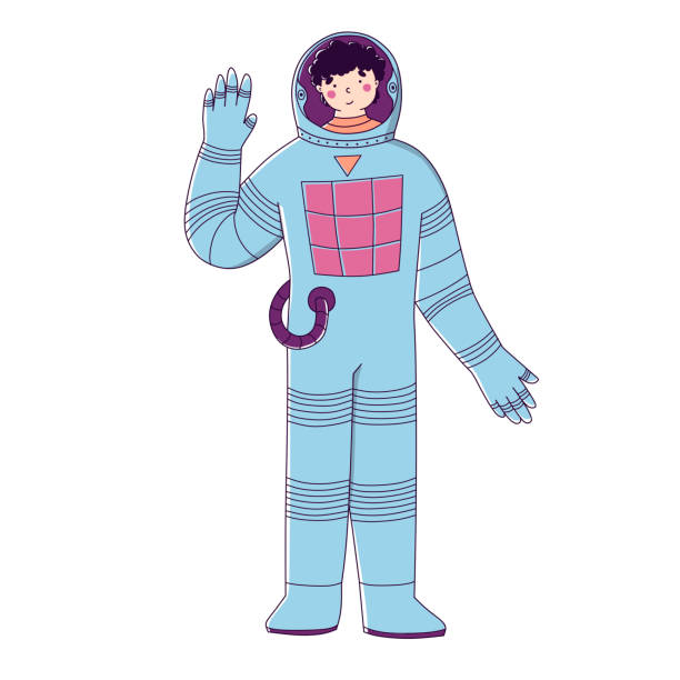 istock Flat cartoon character spaceman. Astronaut greeting. Flat cartoon vector illustration. 1298902309