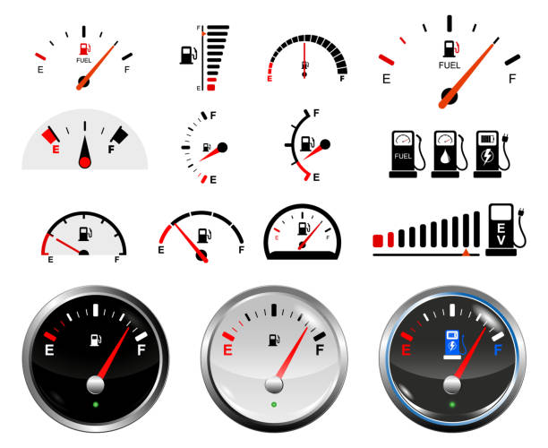 ilustrações de stock, clip art, desenhos animados e ícones de set of fuel gauge scales or fuel indicator tank or electric car energy indicator concept. eps 10 vector, easy to modify - gas gauge full empty