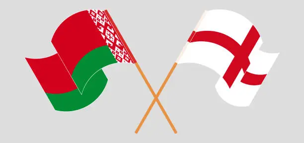Vector illustration of Crossed and waving flags of Belarus and England