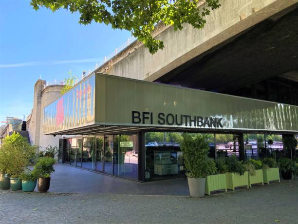 BFI Southbank exterior, London London, United Kingdom - May 28 2020: BFI Southbank exterior daytime view with a clear blue sky waterloo bridge stock pictures, royalty-free photos & images