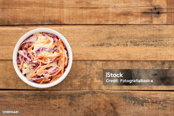 Coleslaw Salad Stock Photo - Download Image Now - Coleslaw, Directly Above, Carrot