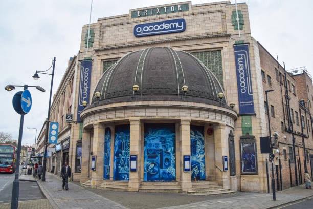 O2 Academy Brixton, London, closed during lockdown London, United Kingdom - January 26 2021: O2 Academy Brixton exterior daytime view, closed during the coronavirus lockdown. brixton stock pictures, royalty-free photos & images