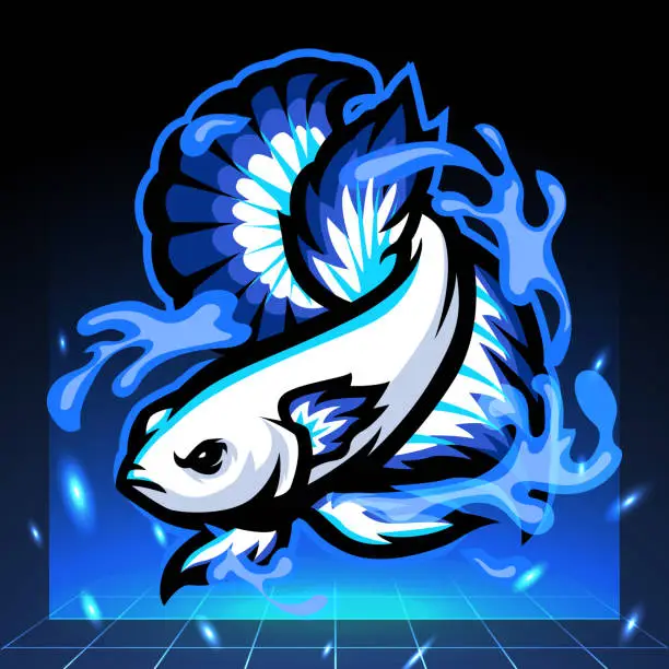Vector illustration of Blue rim Betta fish mascot. esport  design