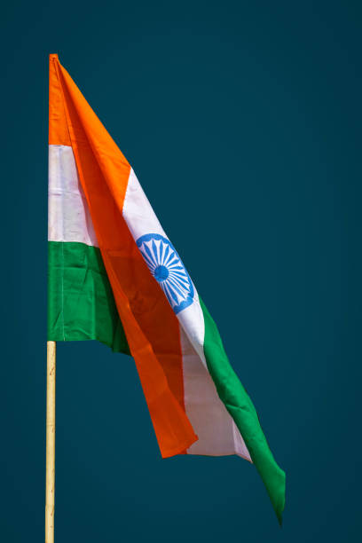istock Indian national flag isolated with blue background. 1298925489