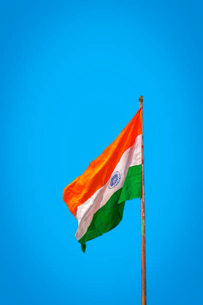 istock Indian national flag isolated with blue background. 1298925667
