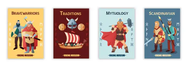 Vector illustration of Viking Posters Banners Set