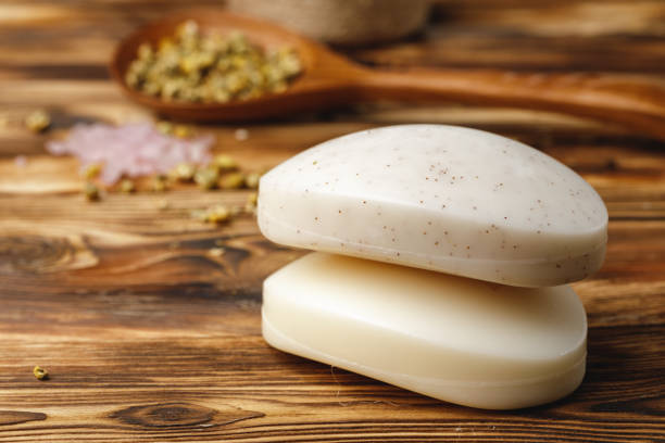 istock Natural handmade soap bars with flowers, close up 1298931430