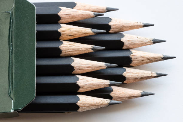 sharp tips of set of black graphite pencils