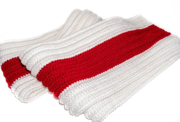 istock Knitted scarf white red white isolated on white background 1298935189