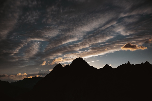 Mountain: a cloudy sky after sunset