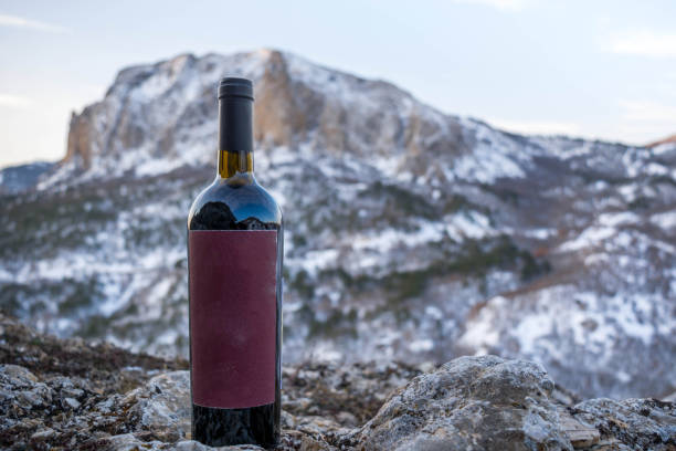 istock Wine bottle in the snow 1298937461