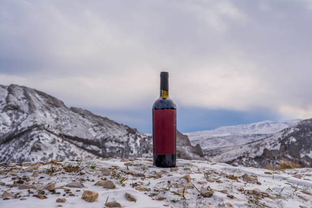 istock Wine bottle in the snow 1298937464