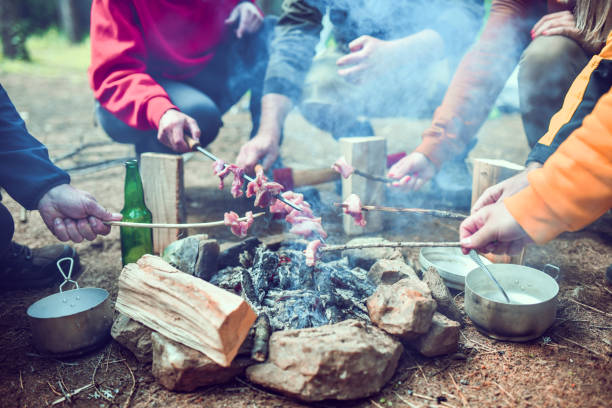 istock Forest Campers Making Skewer Barbeque Together 1298940733