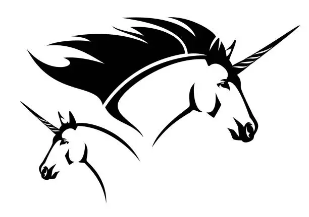 Vector illustration of unicorn horse head profile black and white vector outline